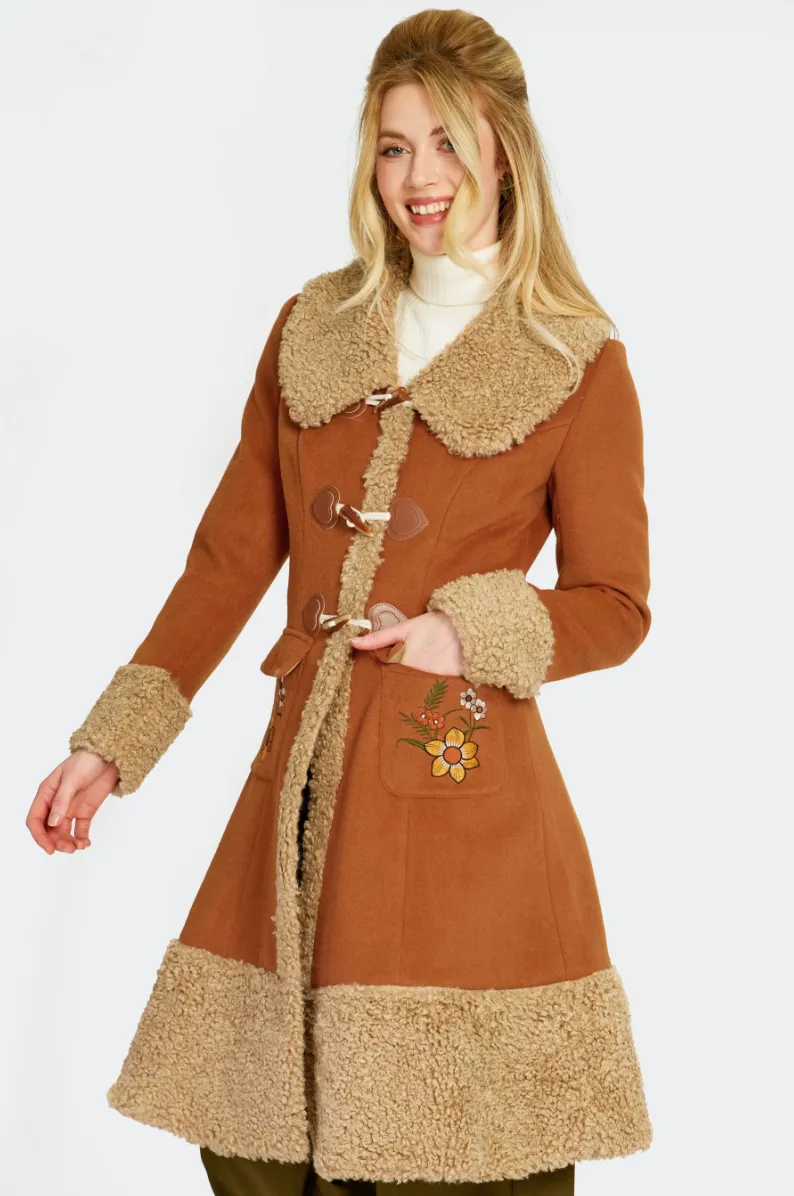 1970s Faux Fur Trimmed Lambswool Toggle Coat