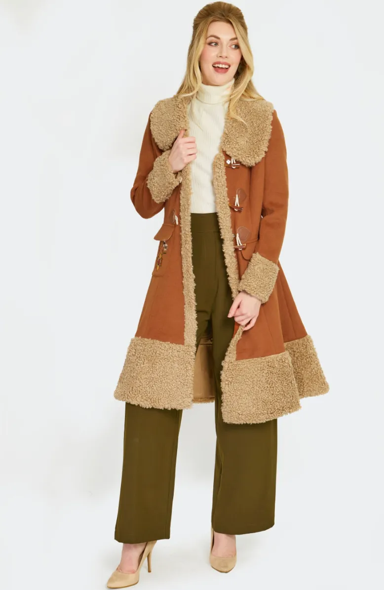 1970s Faux Fur Trimmed Lambswool Toggle Coat