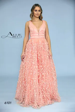 Allie Blu 6101 size 10 Peach floral applique prom dress Ballgown lace