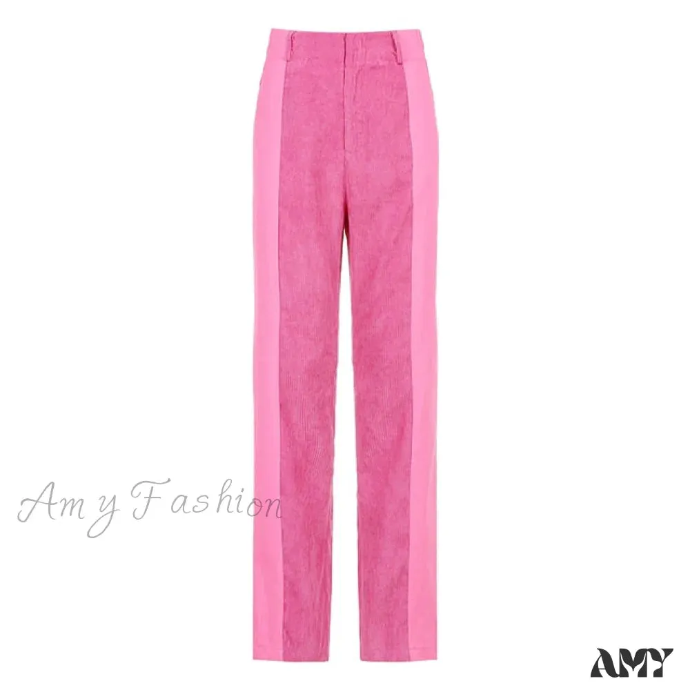 Amy Fashion - Elastic High Waist Corduroy Pants