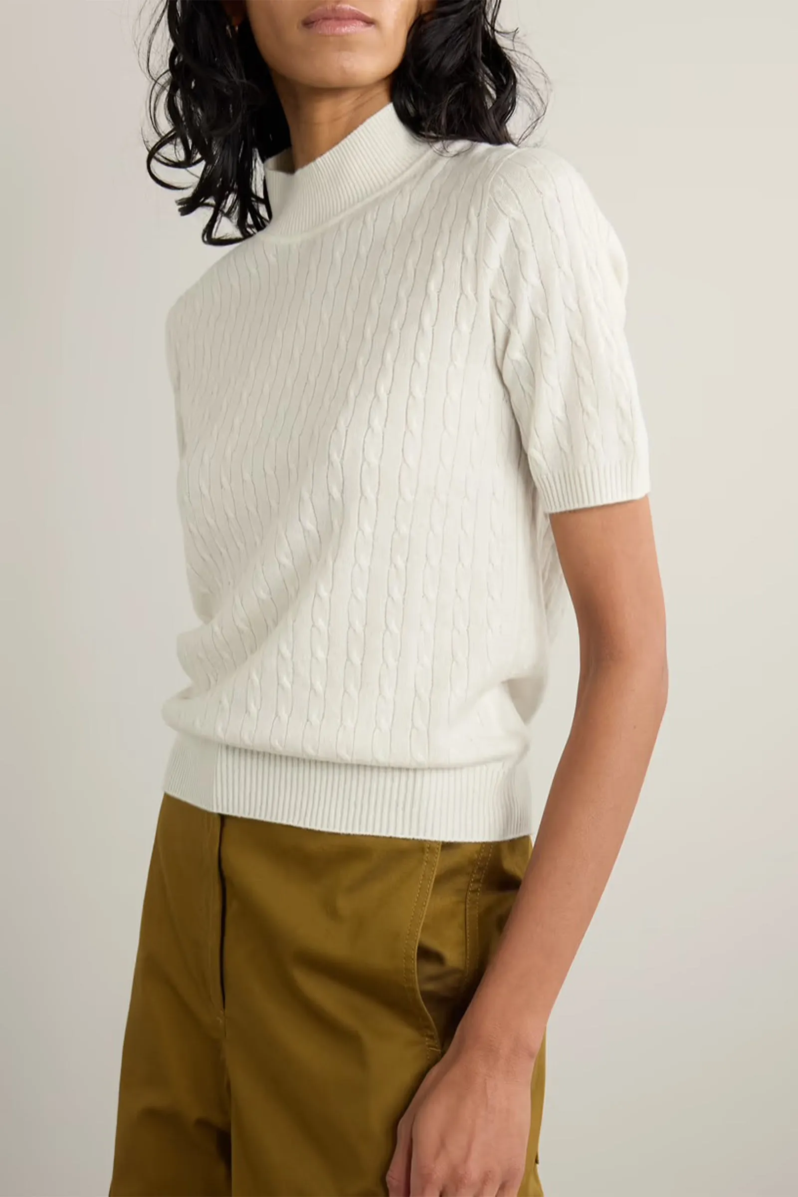 April Cable-knit Cashmere Turtleneck Top