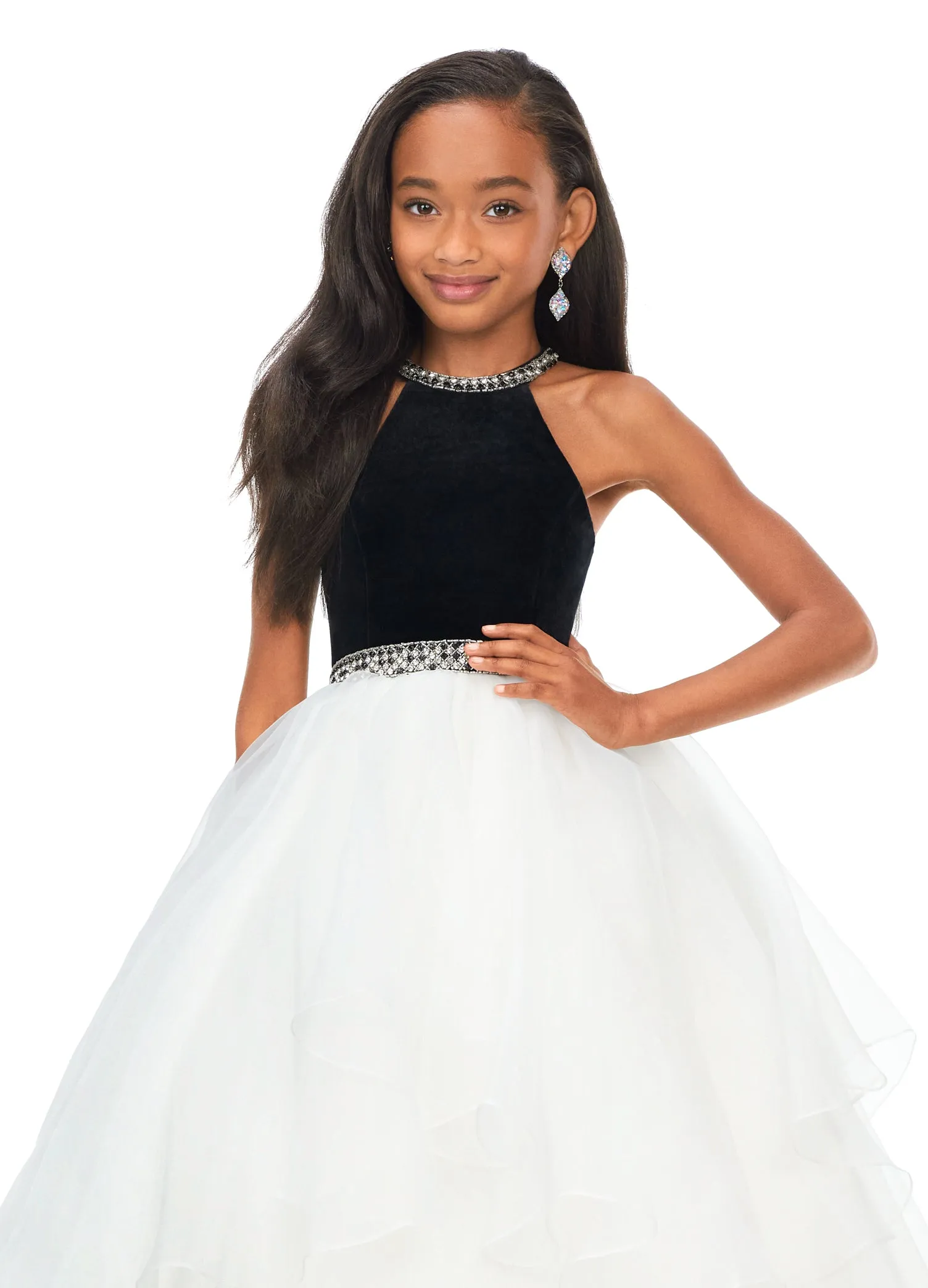 Ashley Lauren Kids 8179 Girls Halter Ball Gown Pageant Dress with Handkerchief Skirt