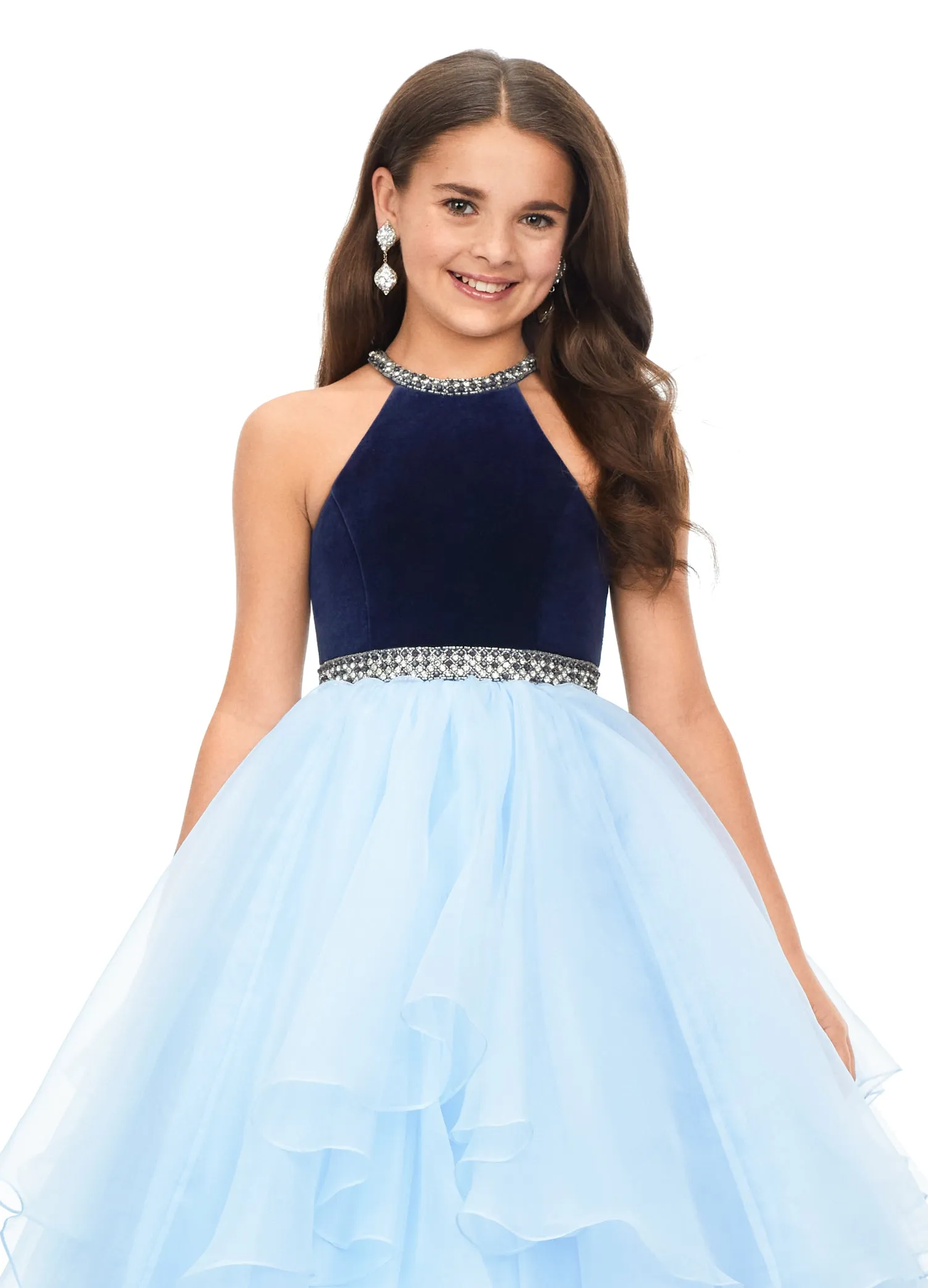 Ashley Lauren Kids 8179 Girls Halter Ball Gown Pageant Dress with Handkerchief Skirt