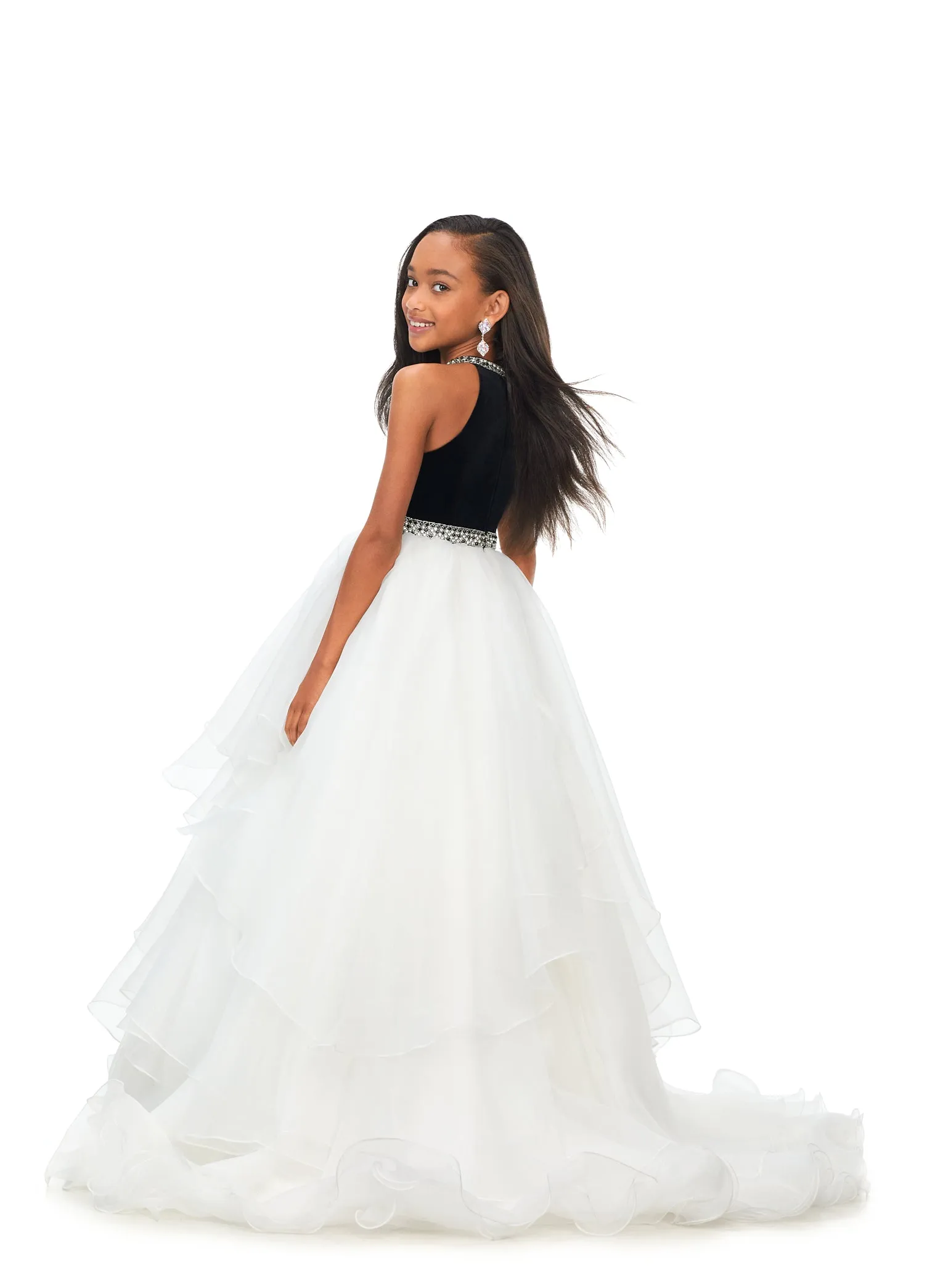 Ashley Lauren Kids 8179 Girls Halter Ball Gown Pageant Dress with Handkerchief Skirt