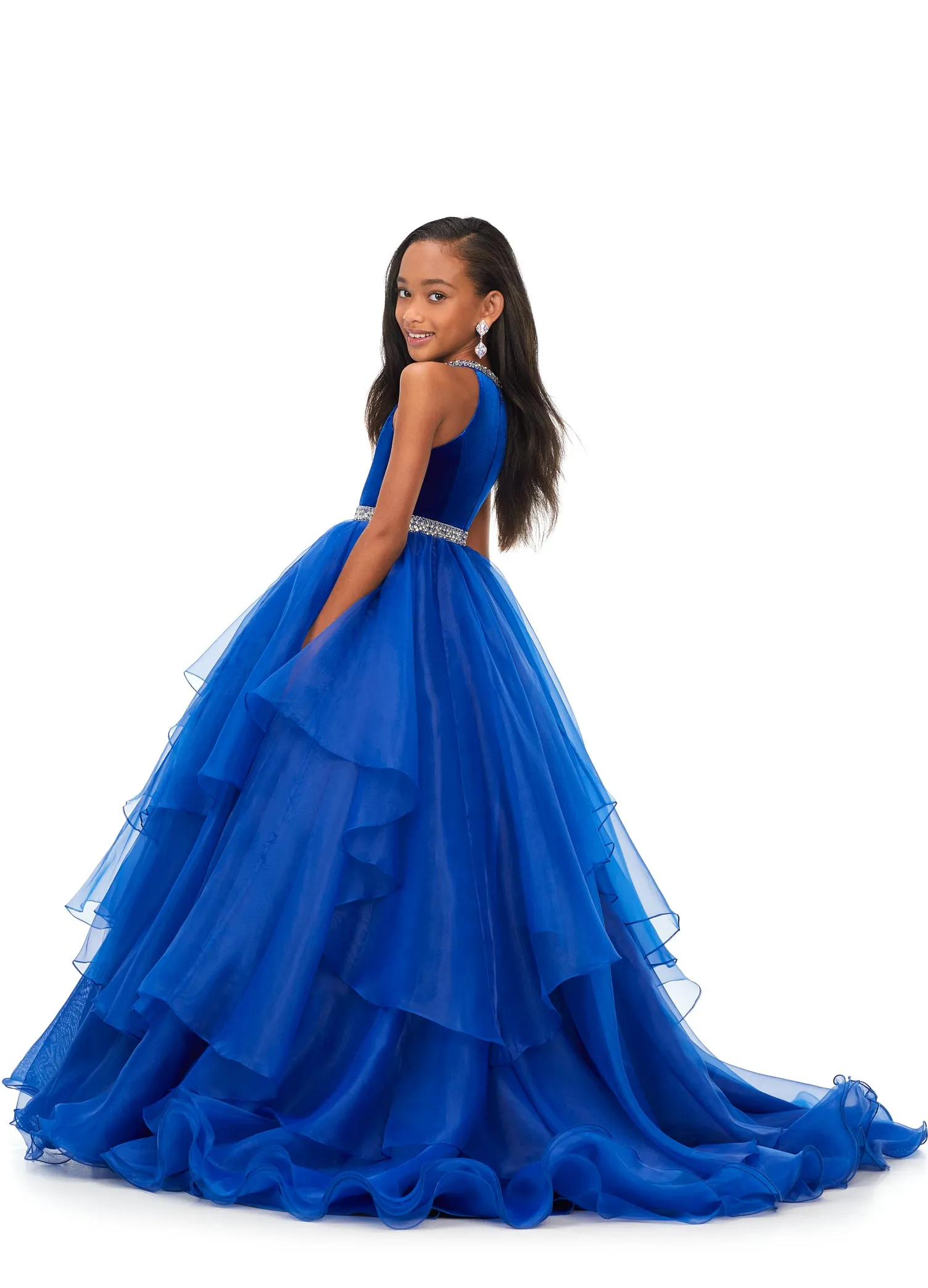 Ashley Lauren Kids 8179 Girls Halter Ball Gown Pageant Dress with Handkerchief Skirt