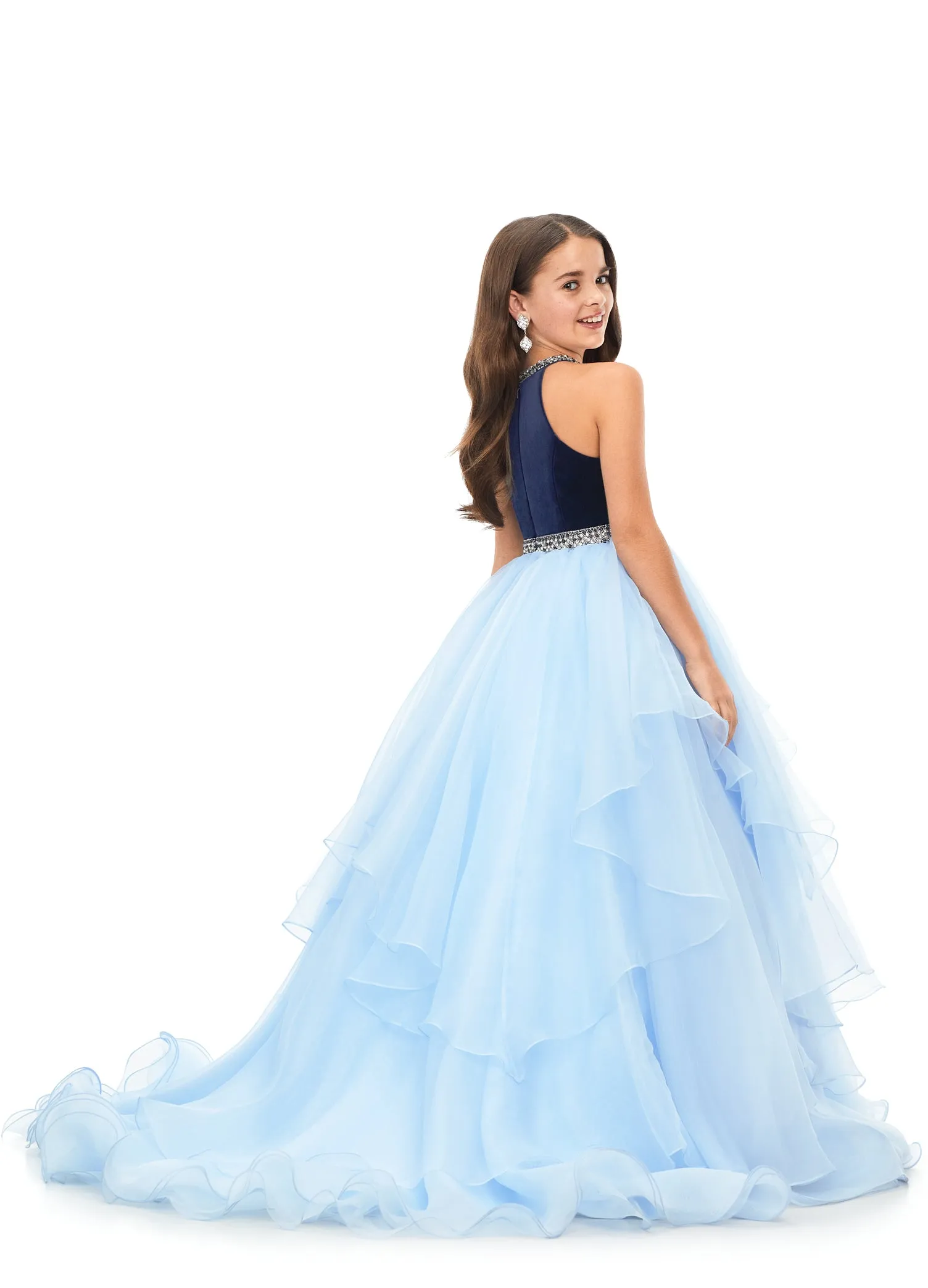 Ashley Lauren Kids 8179 Girls Halter Ball Gown Pageant Dress with Handkerchief Skirt