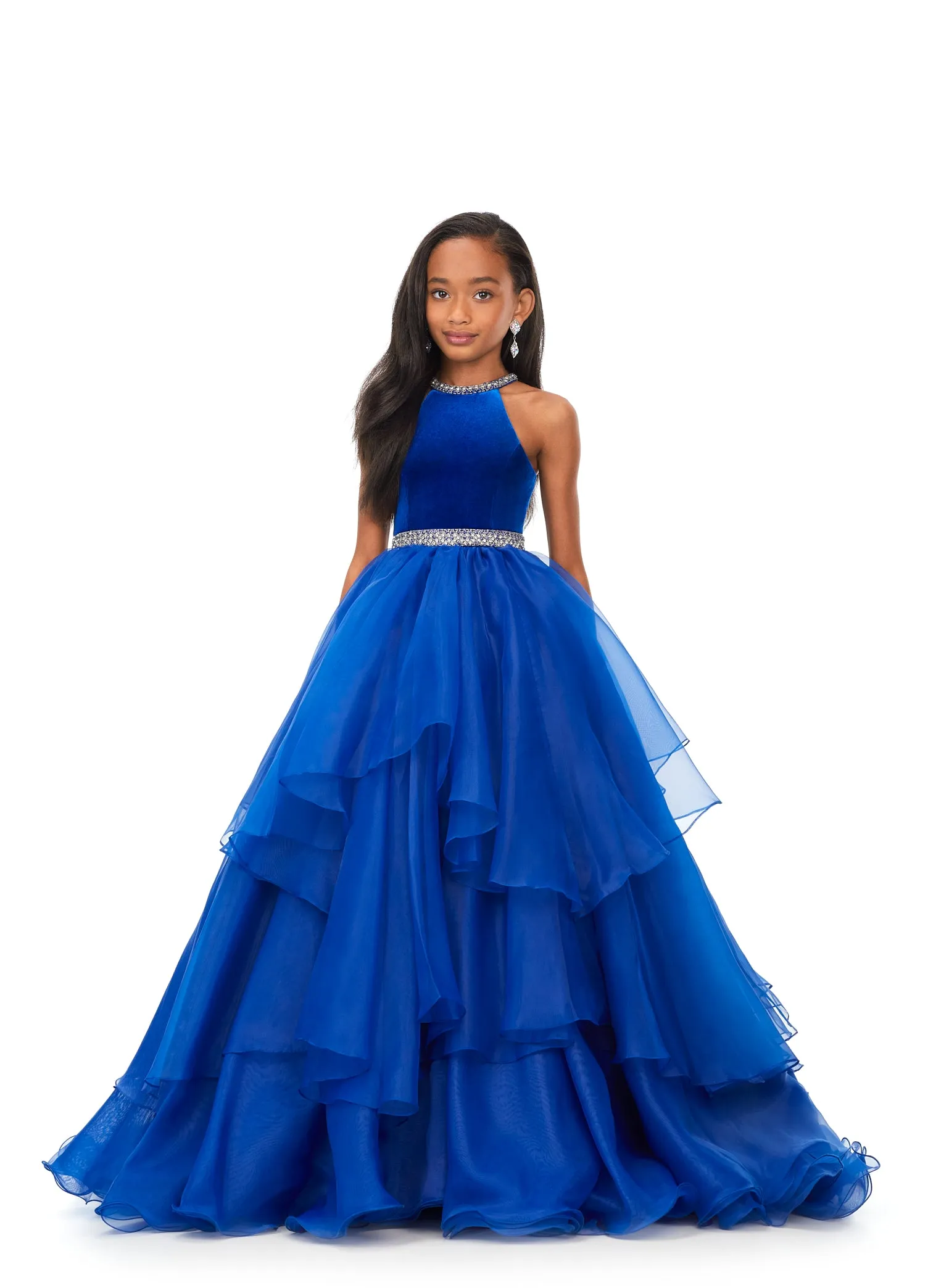 Ashley Lauren Kids 8179 Girls Halter Ball Gown Pageant Dress with Handkerchief Skirt