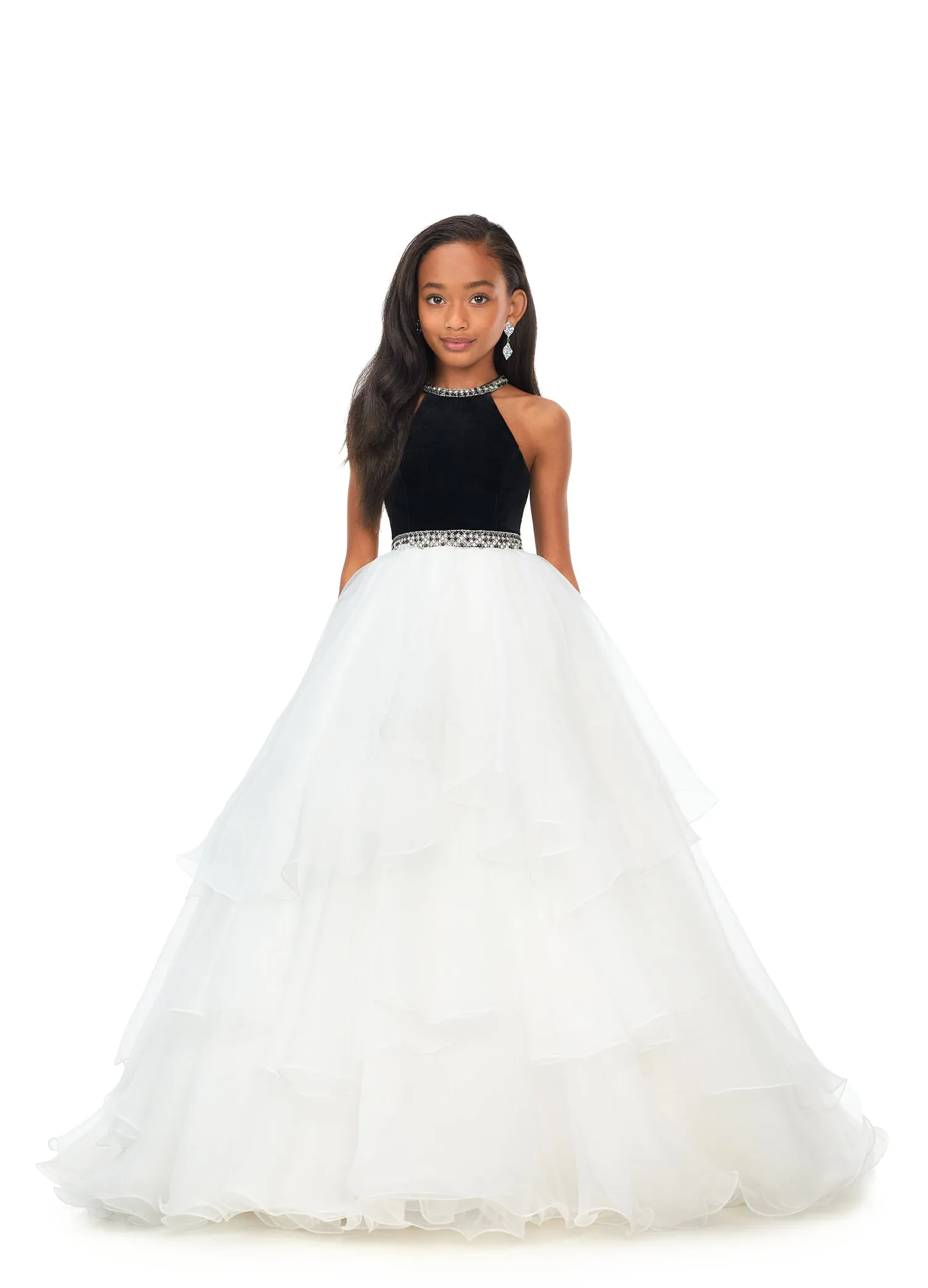 Ashley Lauren Kids 8179 Girls Halter Ball Gown Pageant Dress with Handkerchief Skirt