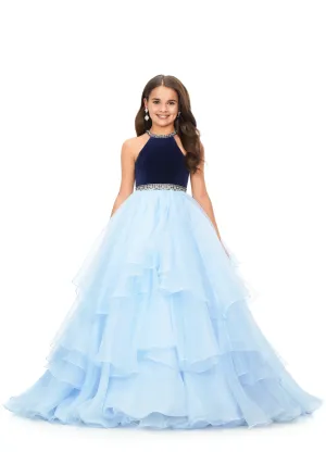 Ashley Lauren Kids 8179 Girls Halter Ball Gown Pageant Dress with Handkerchief Skirt