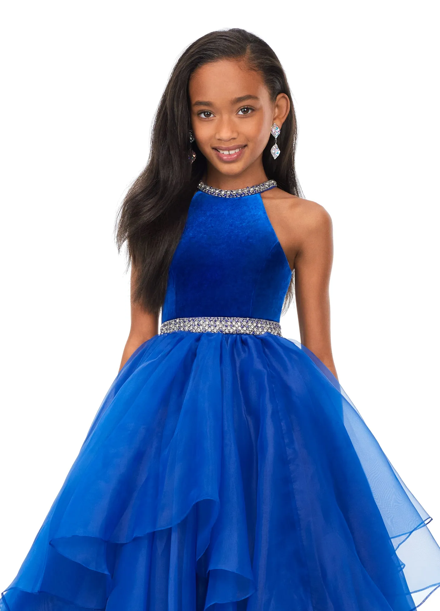 Ashley Lauren Kids 8179 Girls Halter Ball Gown Pageant Dress with Handkerchief Skirt