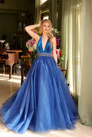 Ava Presley 39580 Velvet Glitter Halter Pageant Dress Prom Gown Homecoming Train Ballgown