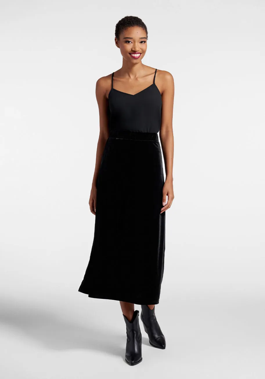 Back to Black Velvet Midi Skirt