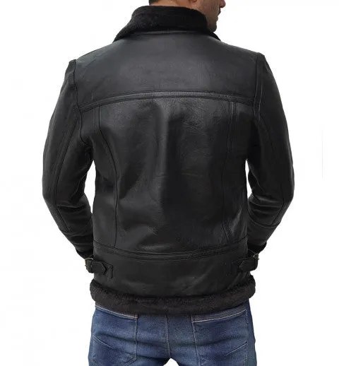 Black Leather B3 Bomber Jacket Mens