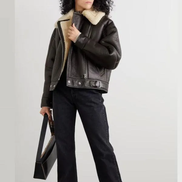 Black Women's B3 RAF Aviator Cowhide Shearling Leather Jacket