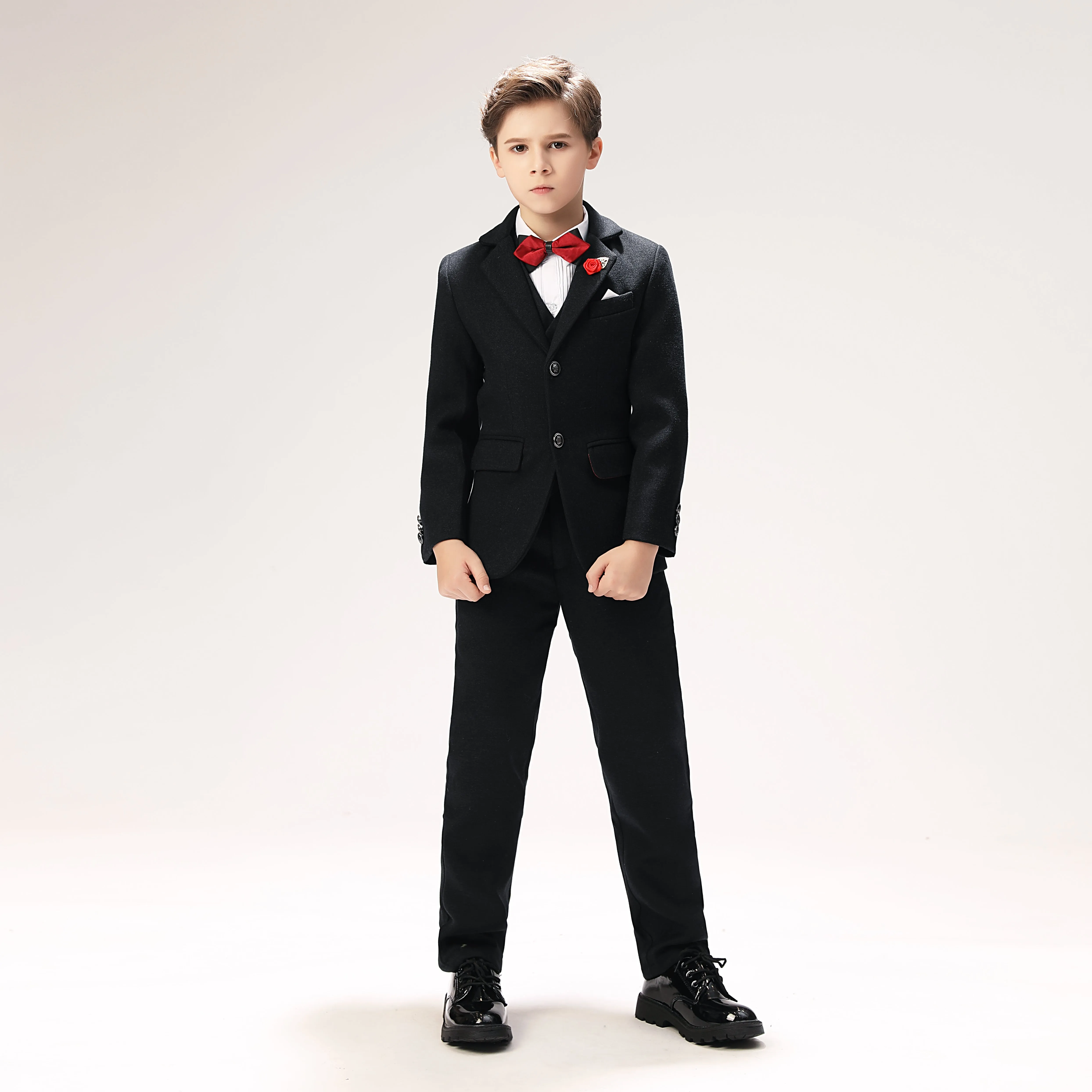 Black Woolen Elegant 5 Piece Boys Suits