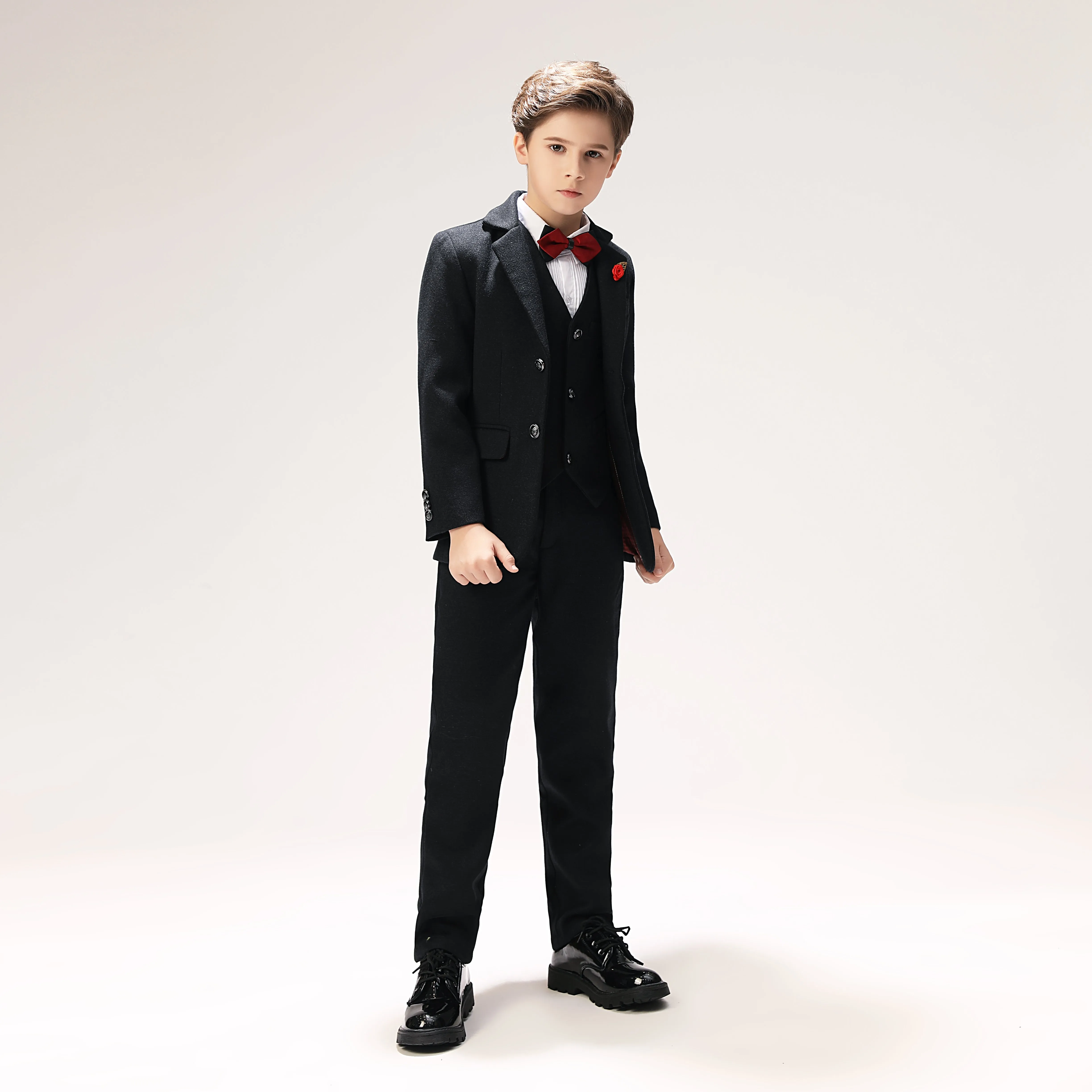 Black Woolen Elegant 5 Piece Boys Suits