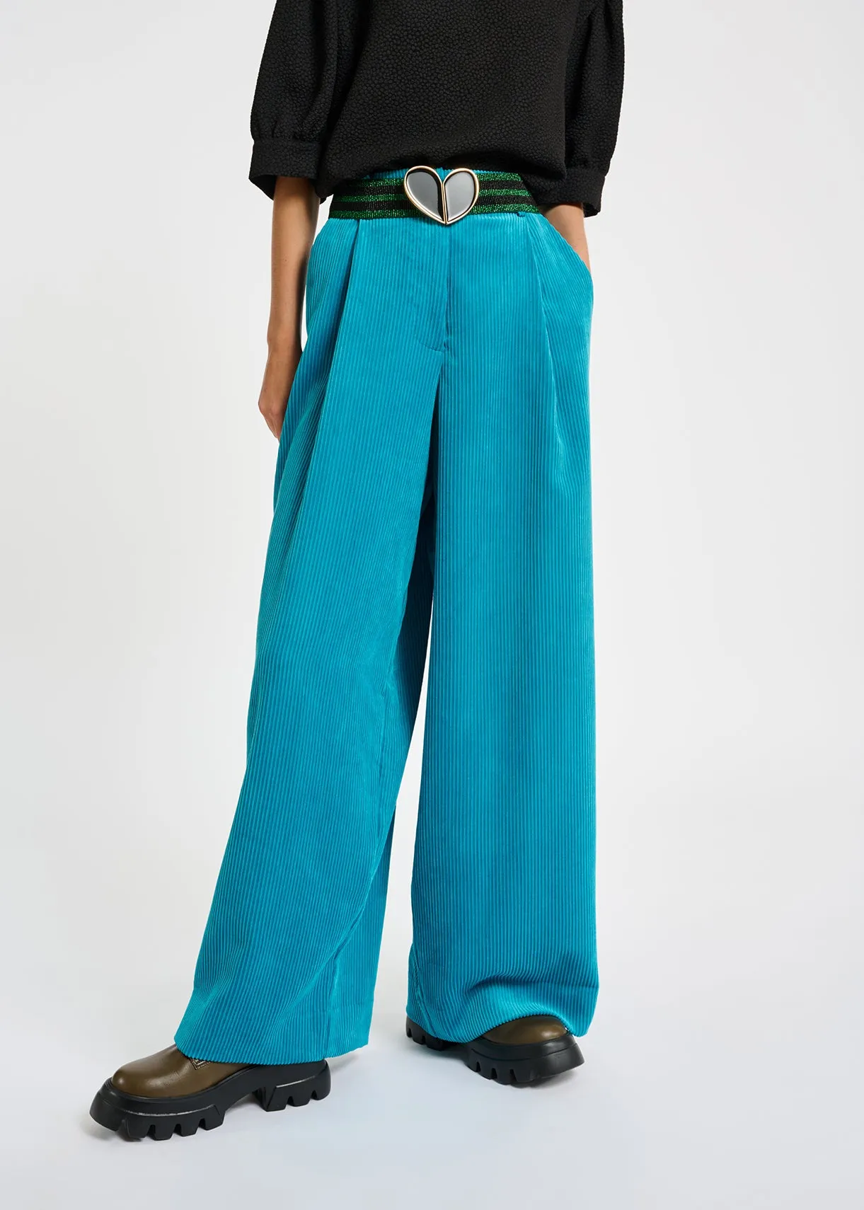 Blue wide-leg corduroy pants