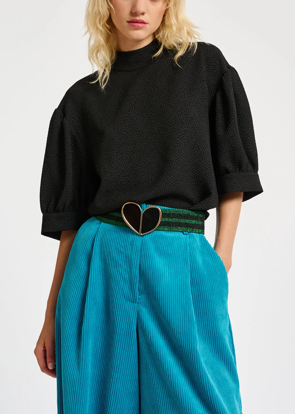 Blue wide-leg corduroy pants