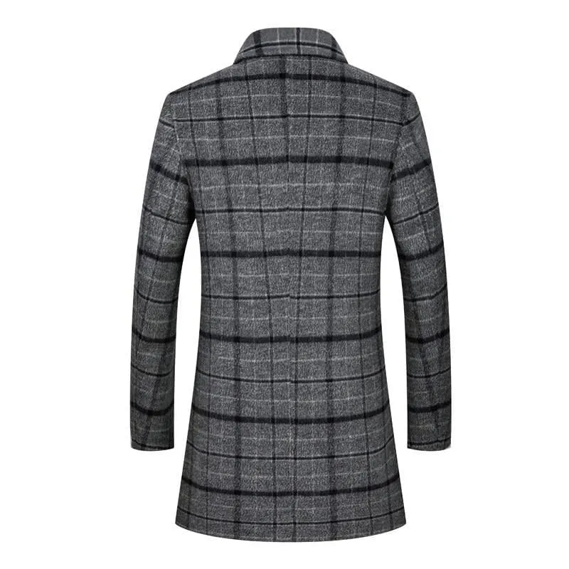 BRADFORD Design Collection Men's Fashion Gray Plaid Coat Jacket Premium Quality Long Wool Gray Plaid Trench Coat Jacket