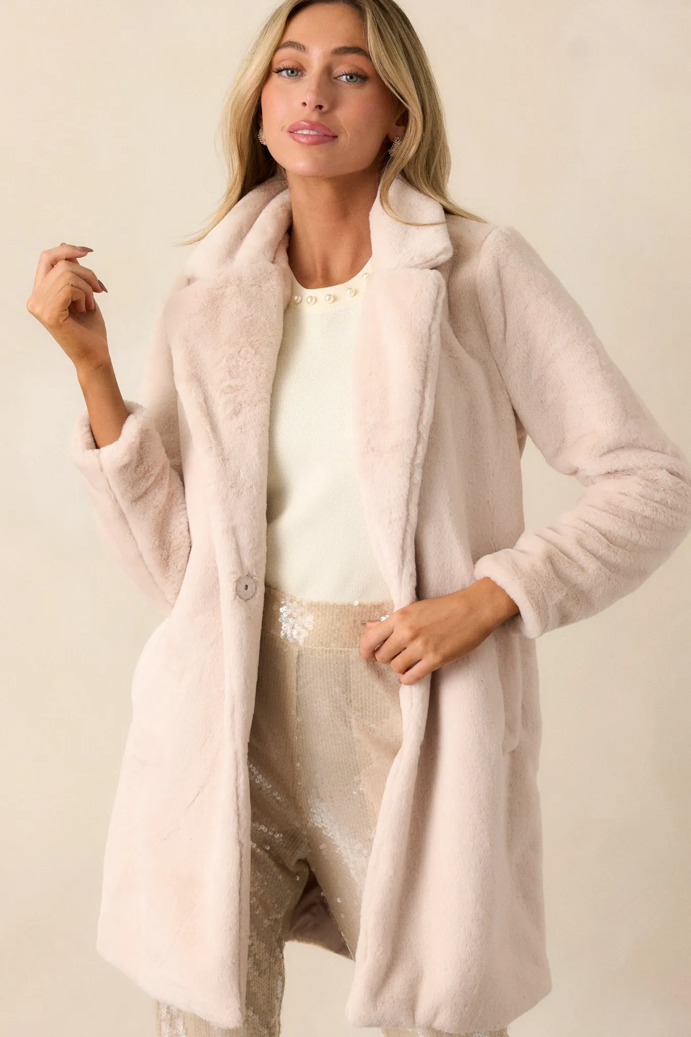 Breath of Fresh Air Oatmeal Faux Fur Coat