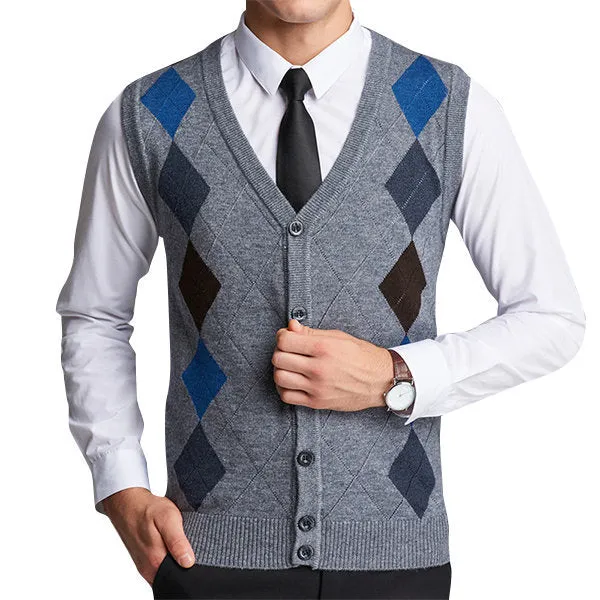 British Style Woolen Single Breasted Cardigan Vest for Men