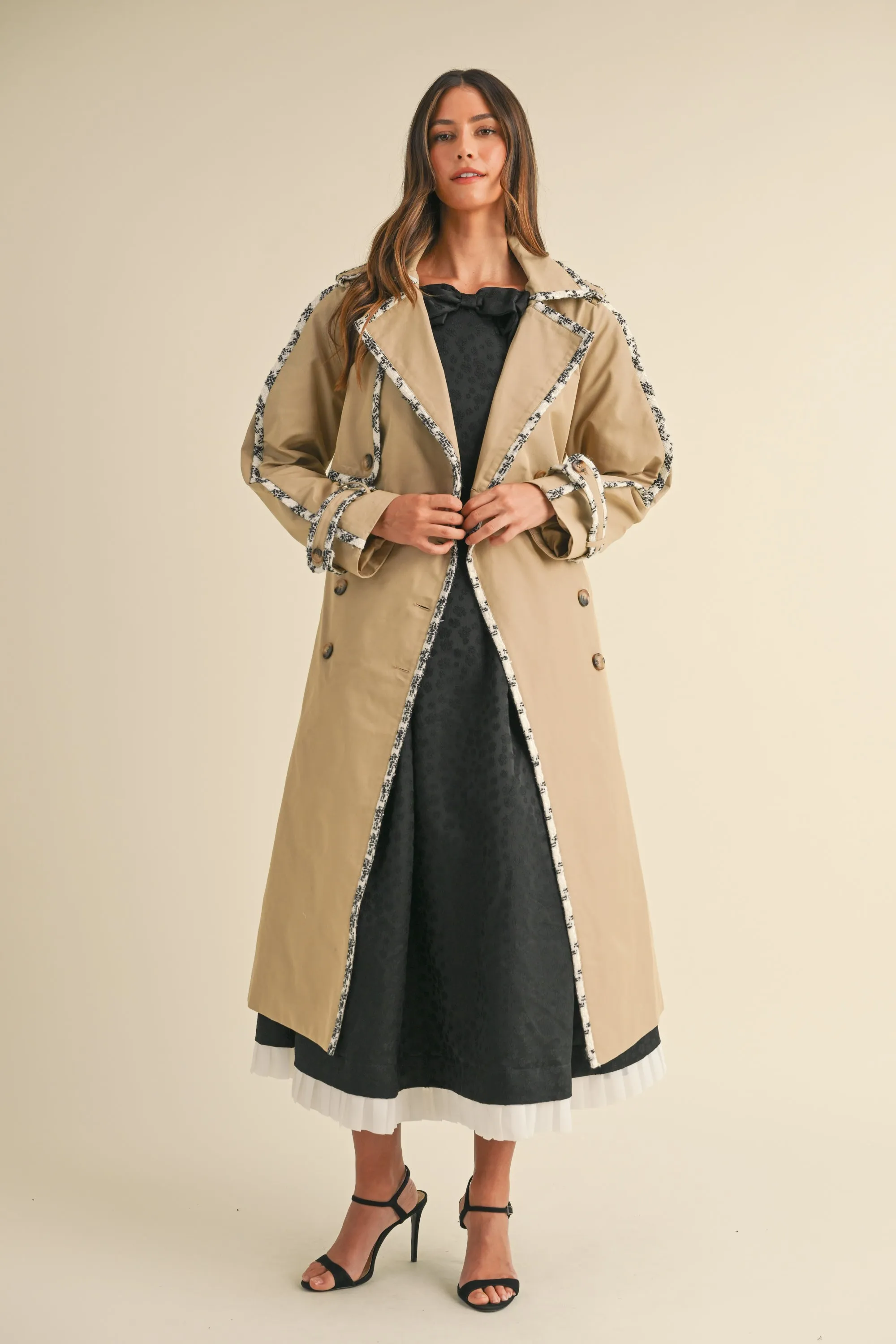 BRONWYN TWEED TRIM TRENCH COAT