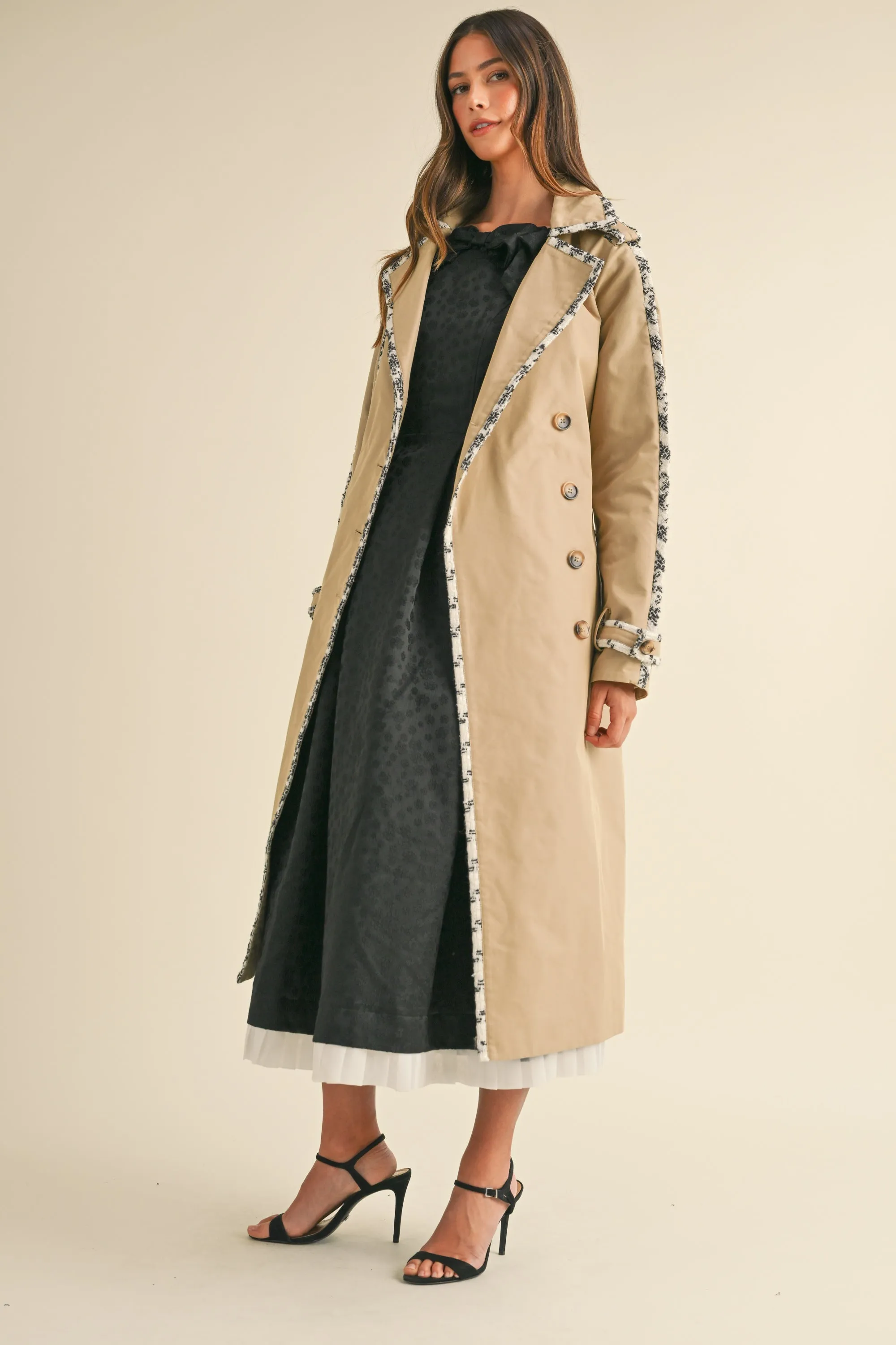 BRONWYN TWEED TRIM TRENCH COAT