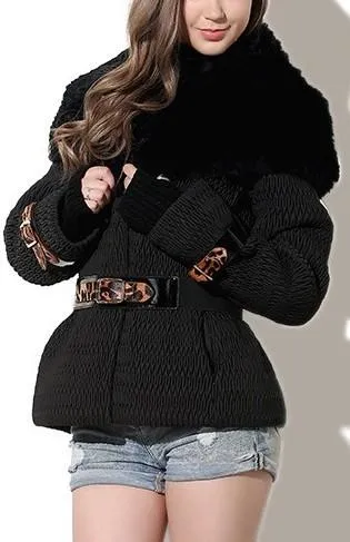 Buckled Rabbit-Fur Quilted Jacket