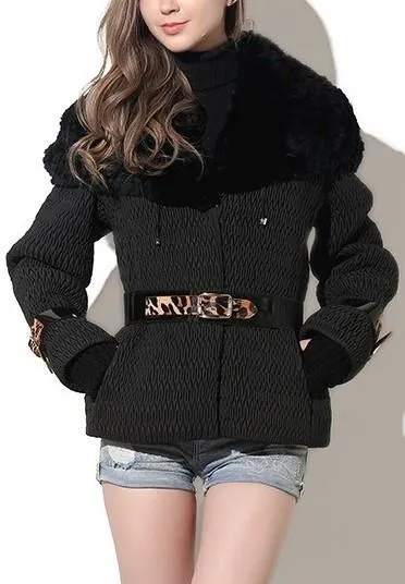 Buckled Rabbit-Fur Quilted Jacket