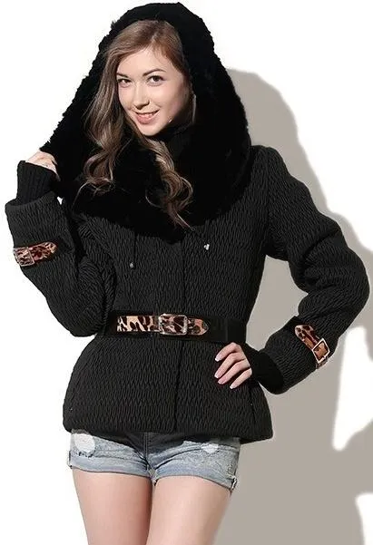 Buckled Rabbit-Fur Quilted Jacket