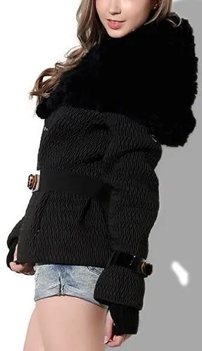 Buckled Rabbit-Fur Quilted Jacket