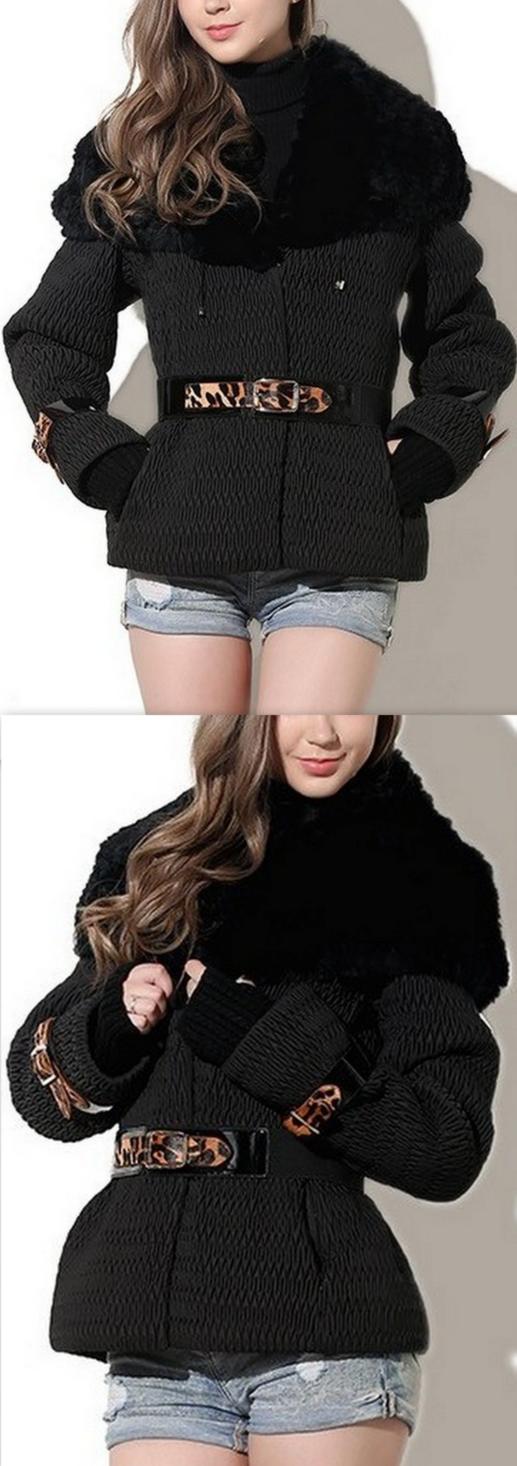 Buckled Rabbit-Fur Quilted Jacket