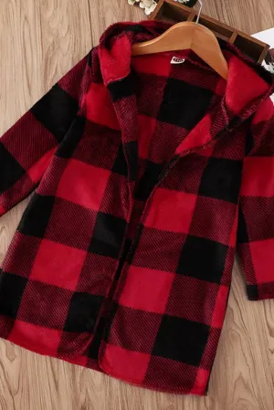 Buffalo Plaid Kid's Open Hooded Cardigan