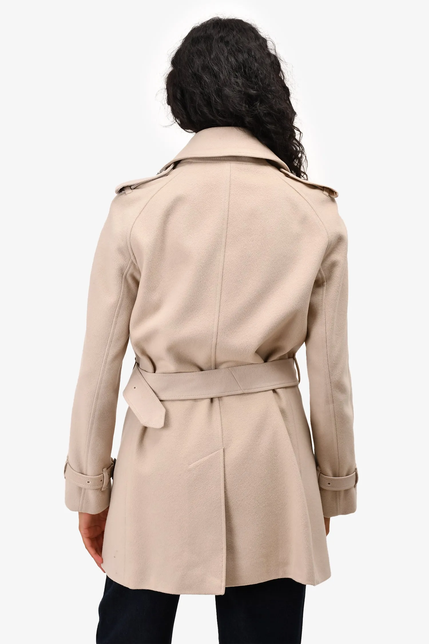 Burberry London Beige Wool/Cashmere Trench Coat with Belt Size 6 US