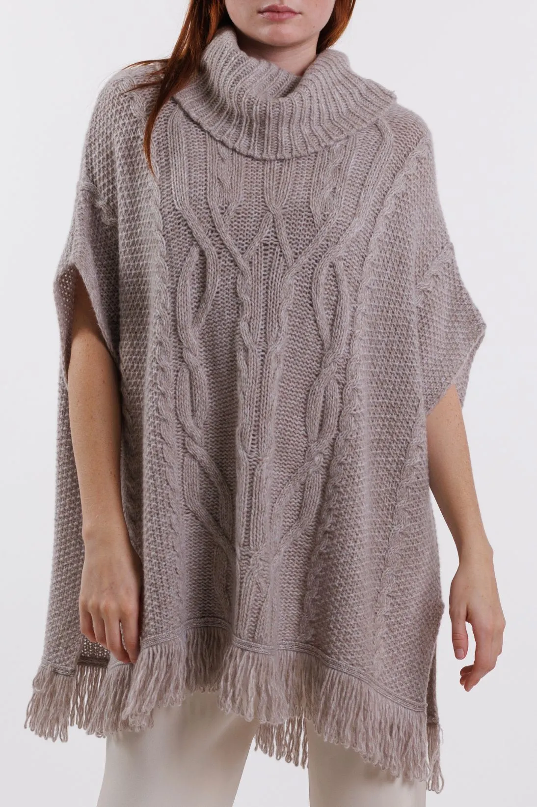 CABLE FRINGE PONCHO