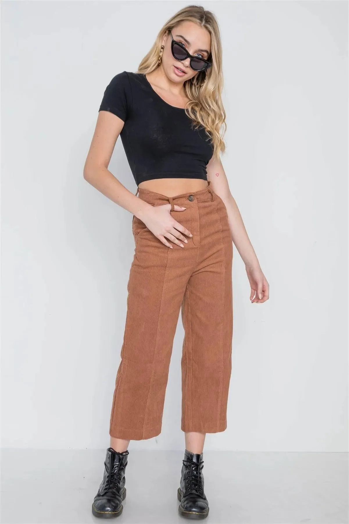 Camel Corduroy Wide Leg Cropped Pants /1-2-2