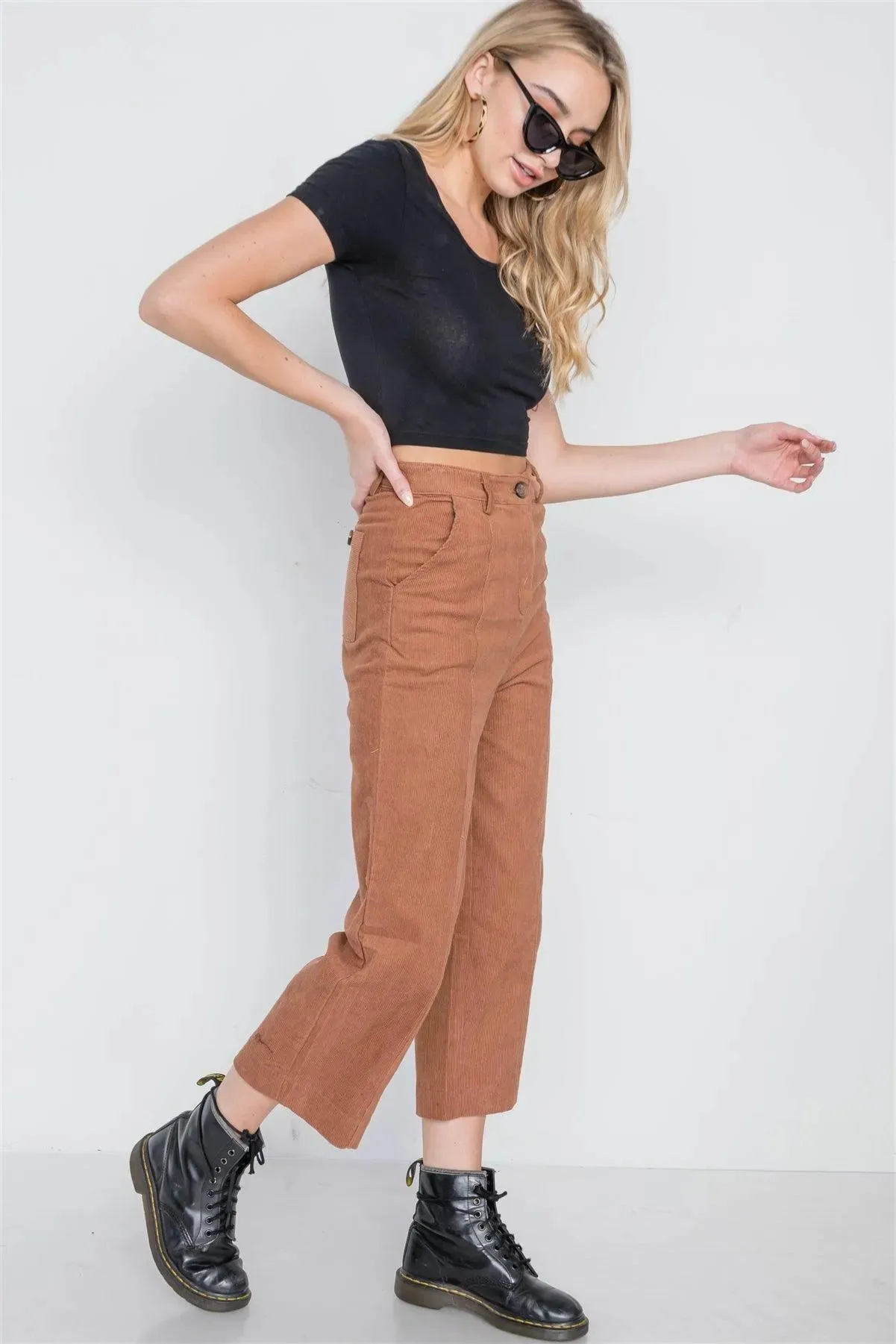 Camel Corduroy Wide Leg Cropped Pants /1-2-2