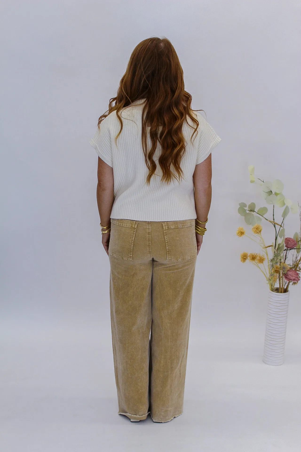 Candice Washed Corduroy Wide Leg Pants- Taupe