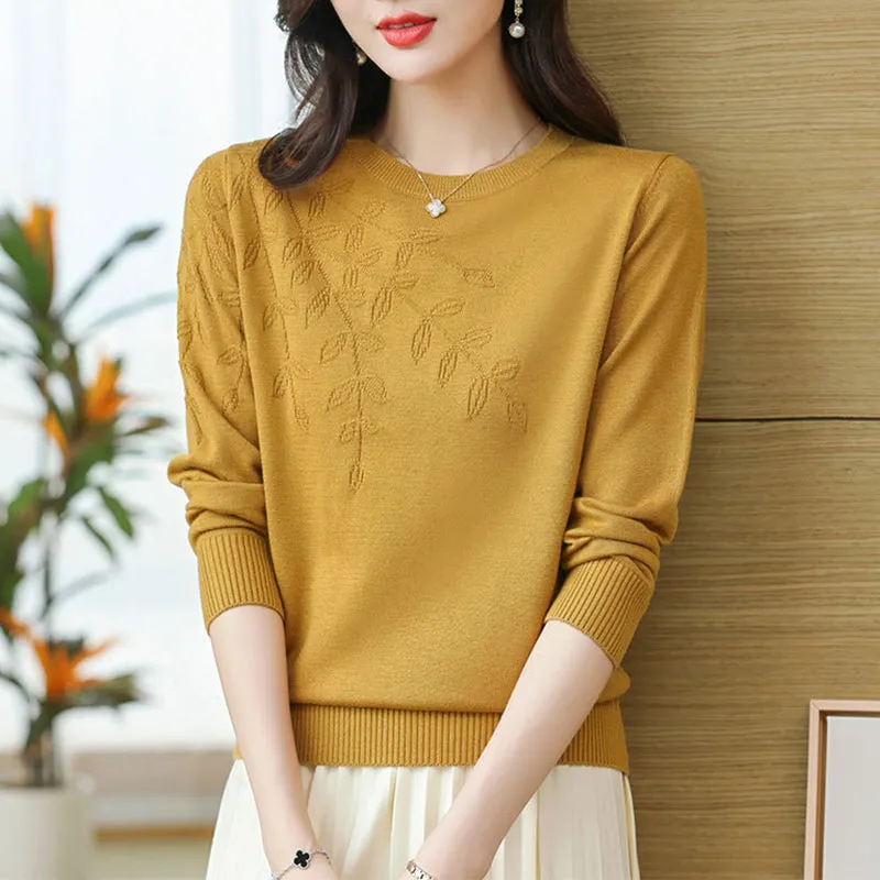 Casual Women Embroidered Leaf Knitted Sweater