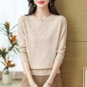 Casual Women Embroidered Leaf Knitted Sweater