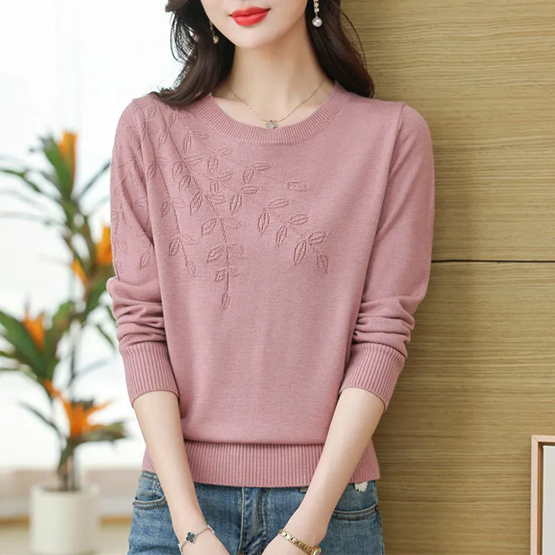 Casual Women Embroidered Leaf Knitted Sweater