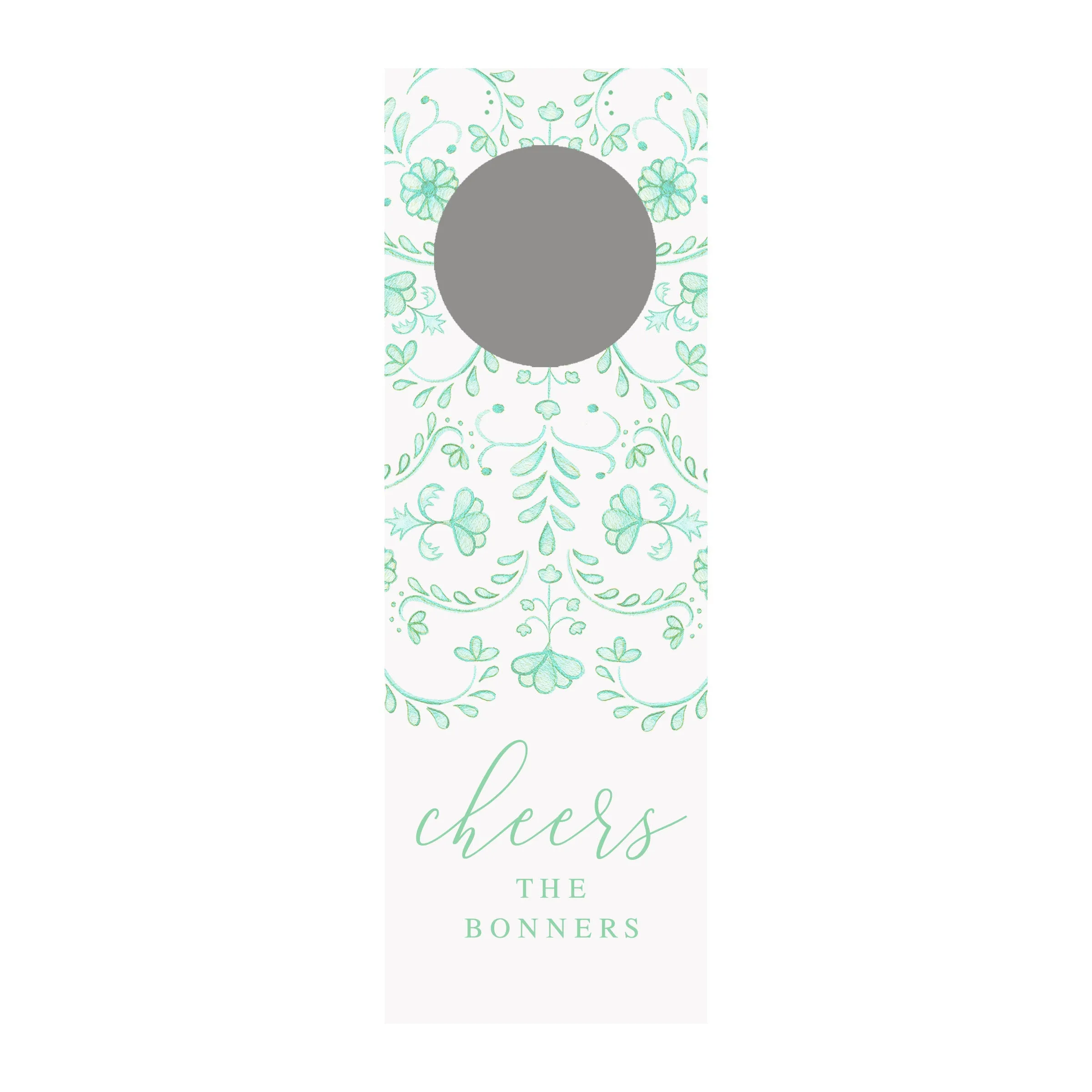 Chinoiserie Personalized Wine Tag- Seafoam