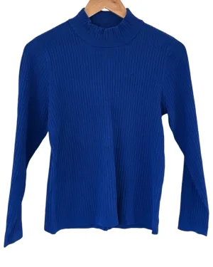 Cool Winter Tanzanite Mock-Neck Ribbed Silk Sweater