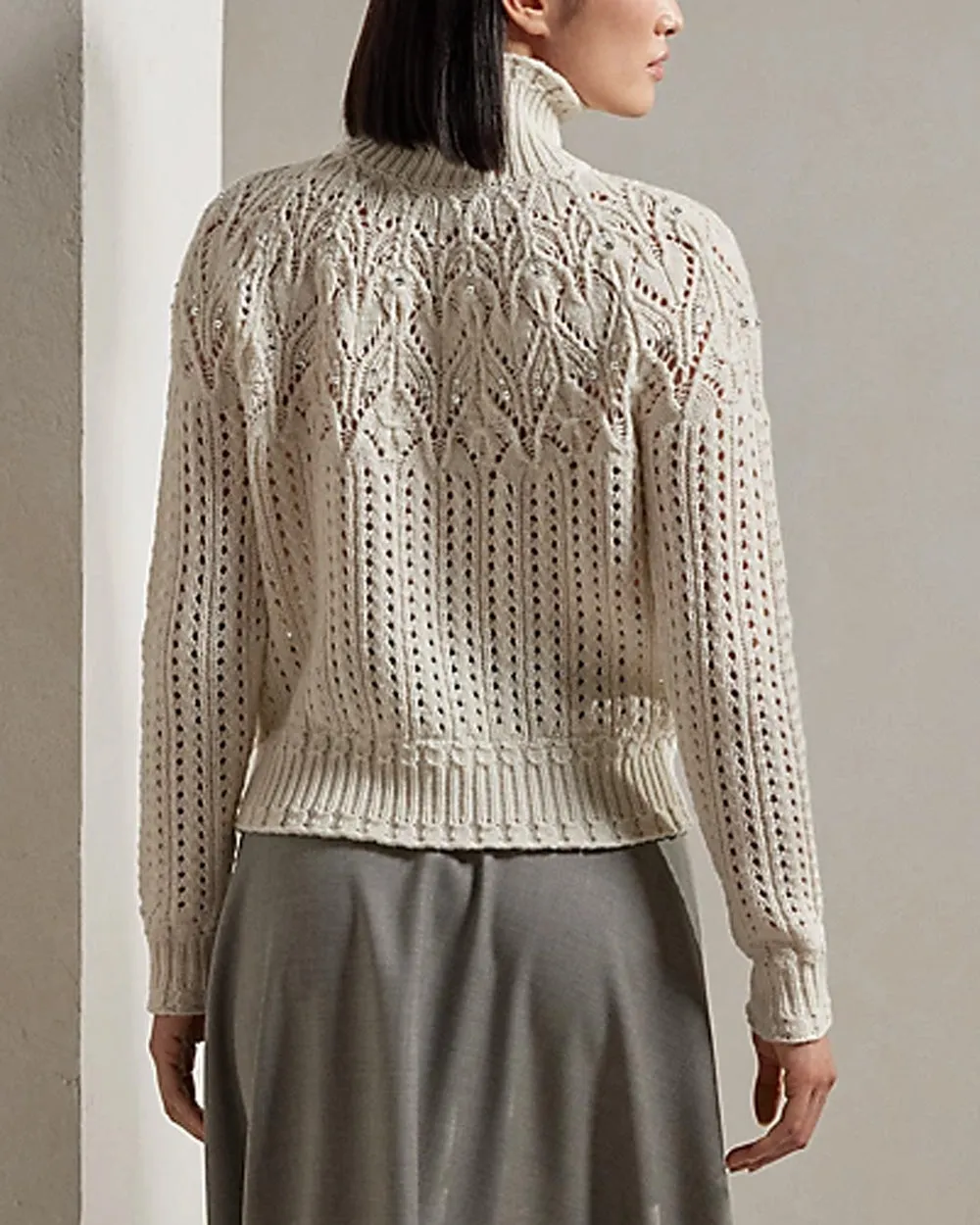 Cream Embellished Long Sleeve Turtleneck