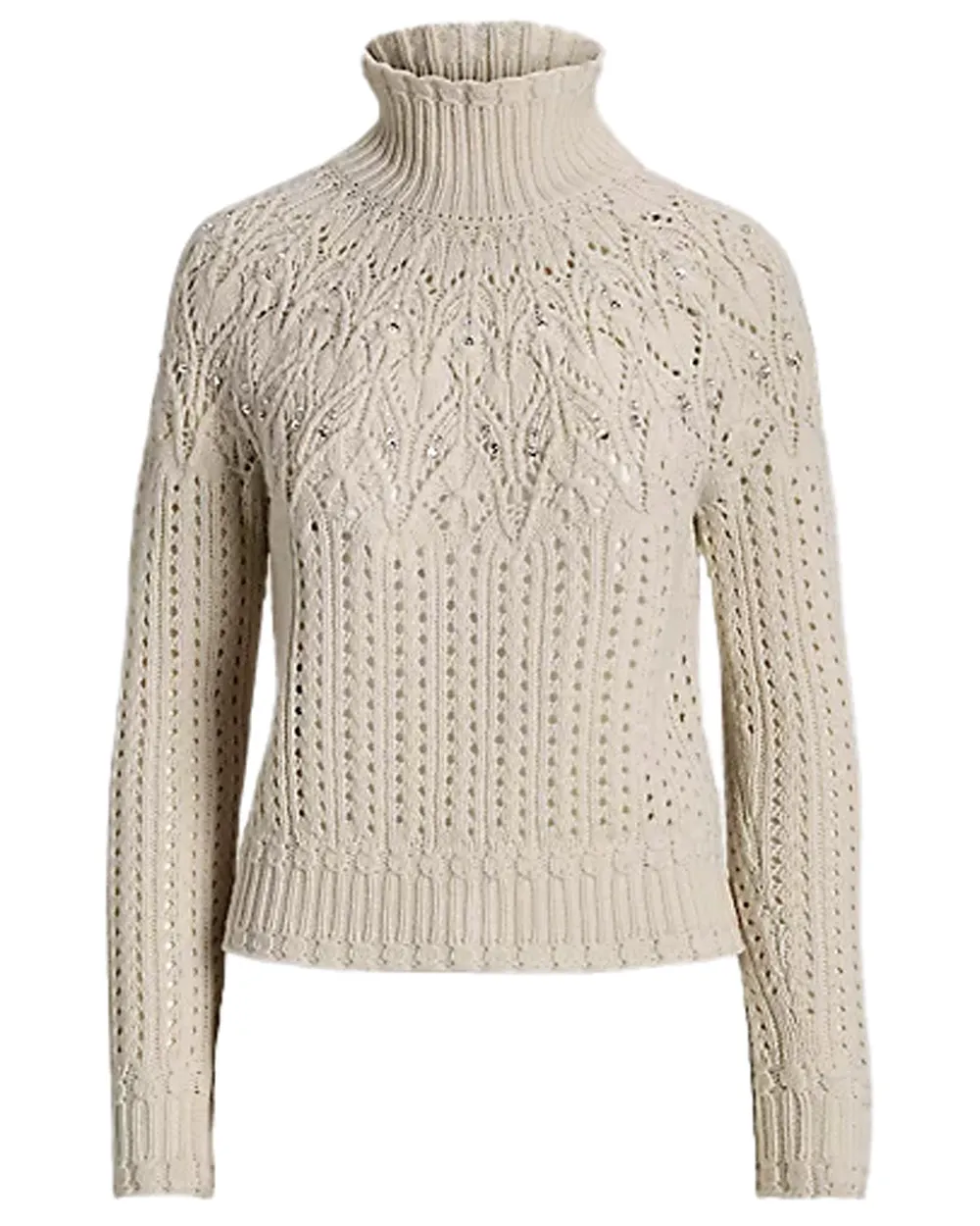 Cream Embellished Long Sleeve Turtleneck