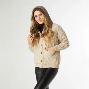 Cyd Button Front Hooded Cardigan - Turtledove