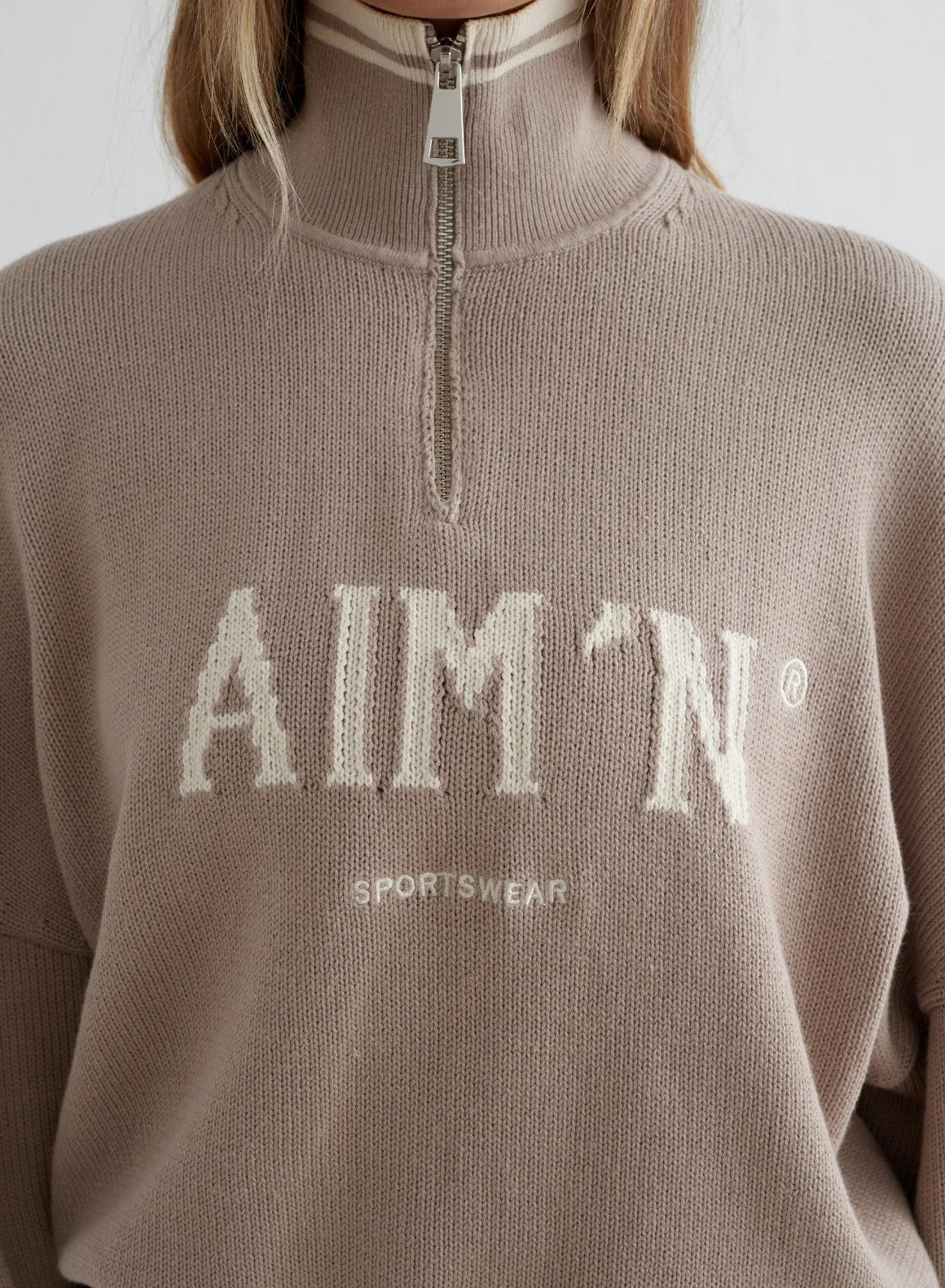 Dark Clay College Knitted Half Zip