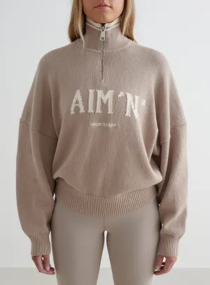 Dark Clay College Knitted Half Zip