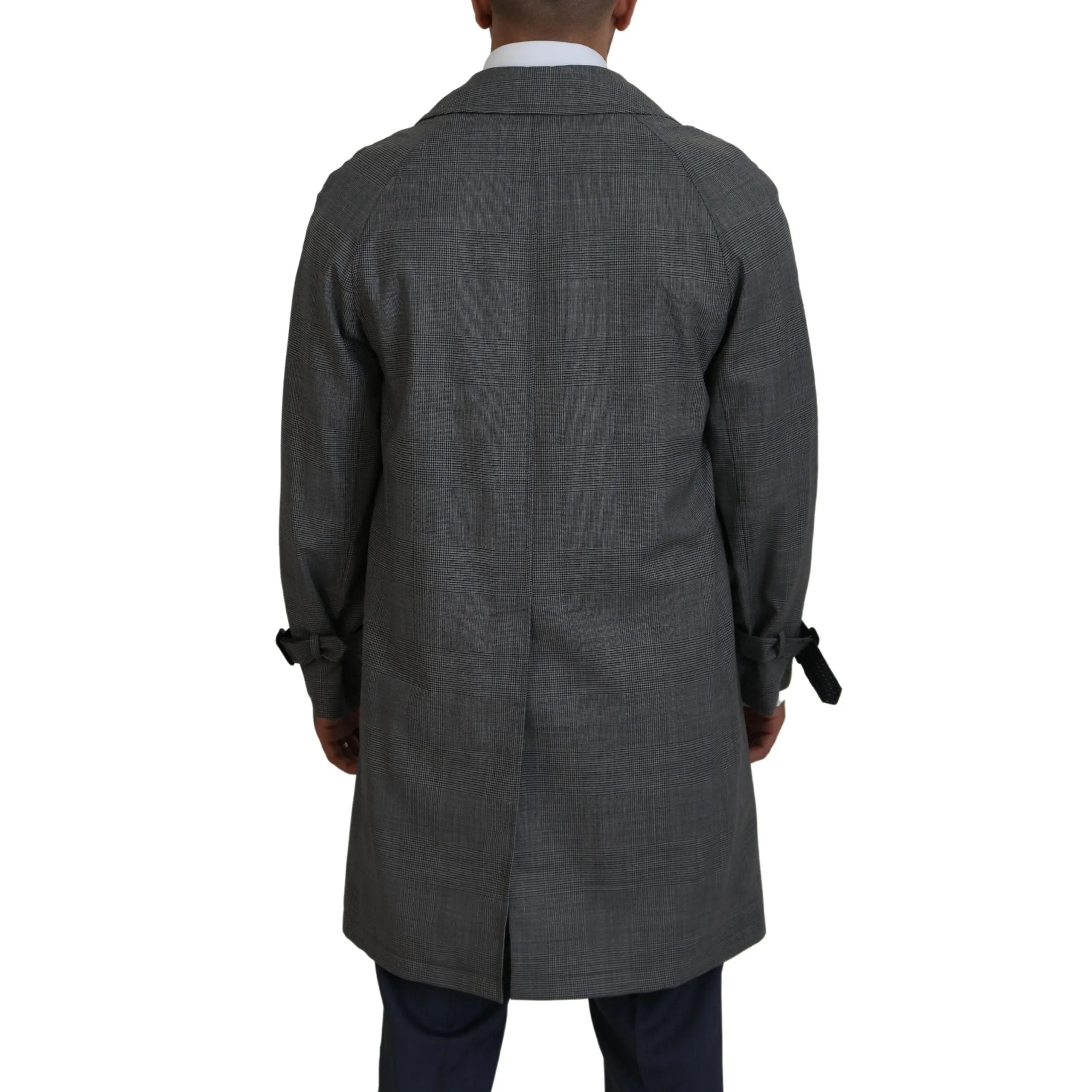 Dolce & Gabbana Elegant Gray Plaid Trench Coat