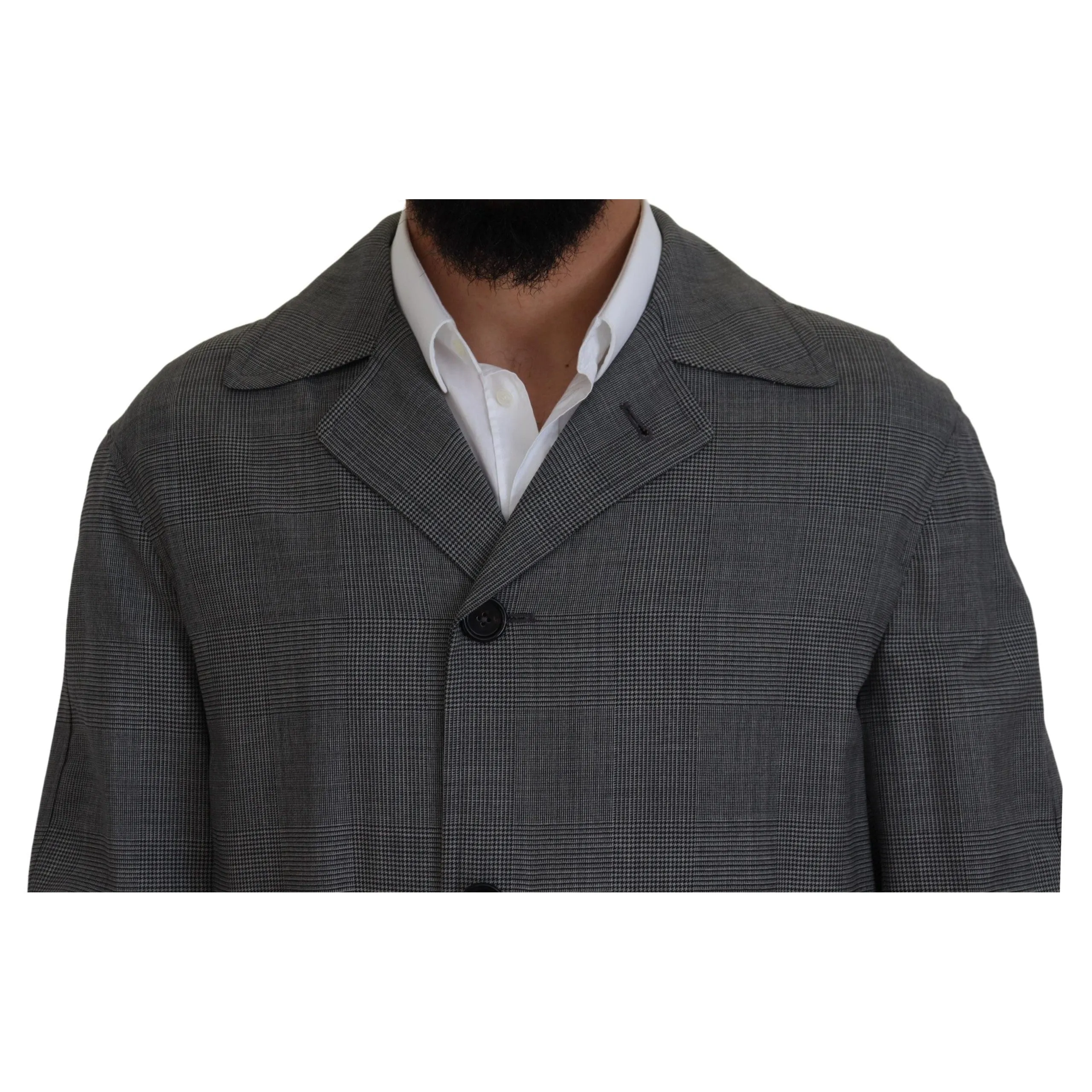 Dolce & Gabbana Elegant Gray Plaid Trench Coat